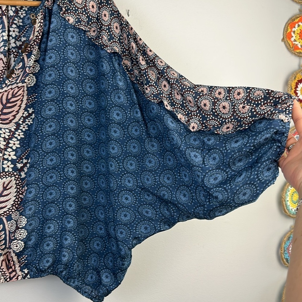 Anthropologie Maeve Letitia Ruffled Blouse Small Viscose 3/4 Sleeve Top Bohemian - Picture 9 of 16